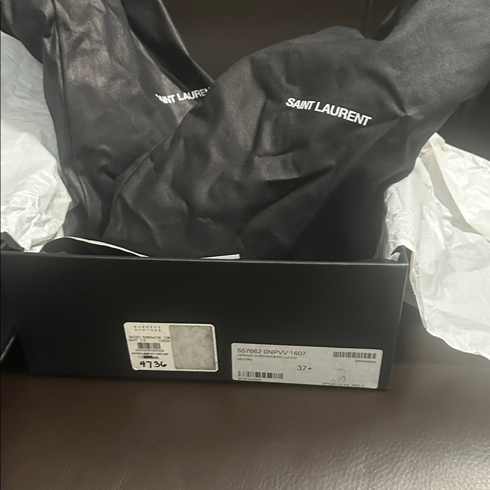 Women’s Saint Laurent Vernice Chiffon/Nero Lucido Neutro Opyum 110 YSL Heels - Picture 4 of 9